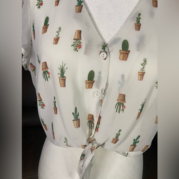 NWT Forever 21 Sheer Desert Cactus Print Crop Top Sz M Chic Fem Boho Country - Picture 7 of 14